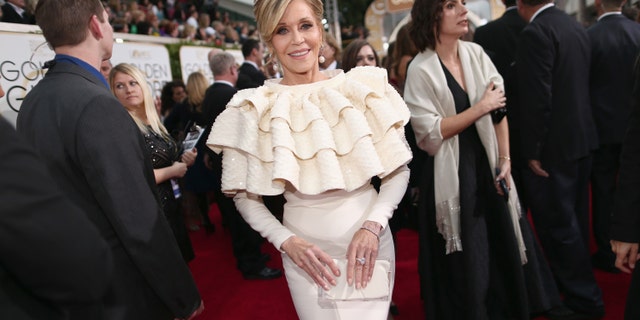 Jane Fonda arrives to the 73rd Annual Golden Globe Awards held at the Beverly Hilton Hotel.