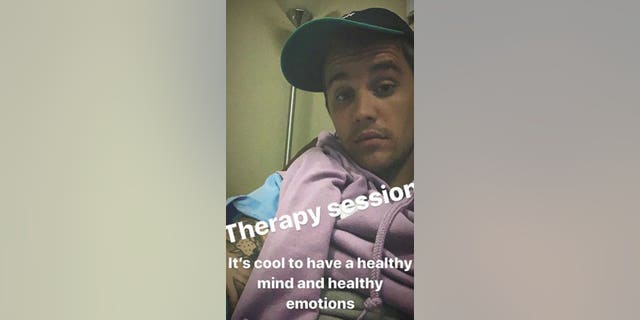 Justin Bieber posted a selfie from a therapy session.