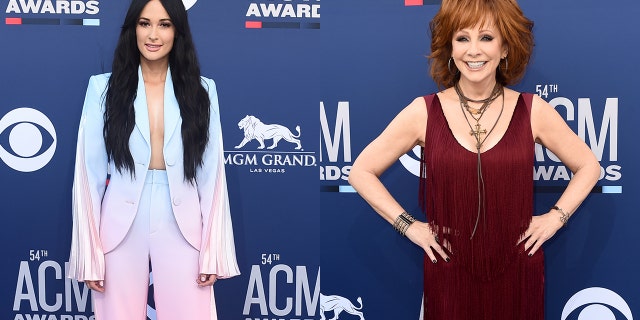 Some viewers were unhappy when Kacey Musgraves, on his left, seemed bored during Reba McEntire's performance at the ACM Awards on April 7, 2019.