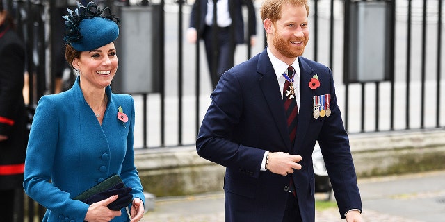 Kate Middleton and Prince Harry attended service of commemoration and thanksgiving to mark Anzac Day in Westminster Abbey in London on April 25 amid rumors of a royal family feud between Prince William and Prince Harry over Meghan Markle.