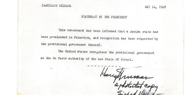 Westlake Legal Group letter-a Only signed copy of US recognition of 'State of Israel' can be yours for $300G fox-news/us/religion/judaism fox-news/politics/elections/presidential fox-news/faith-values/faith fox-news/faith-values fox news fnc/us fnc Caleb Parke article 8fad6e7a-e7f3-526c-bef4-75cf80e00e5e