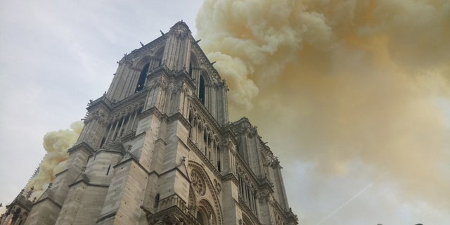 A fire broke out at Notre Dame cathedral in Paris.