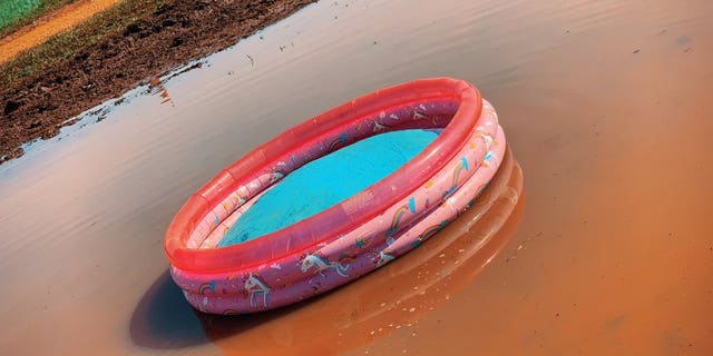 An abandoned kiddy pool left at the Talladega Superspeedway.