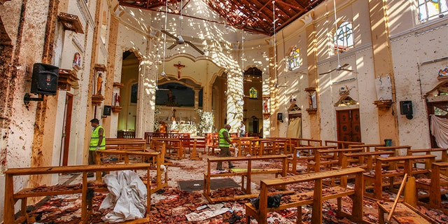 A view of St. Sebastian's Church damaged in suicide blast in Negombo, north of Colombo, Sri Lanka.