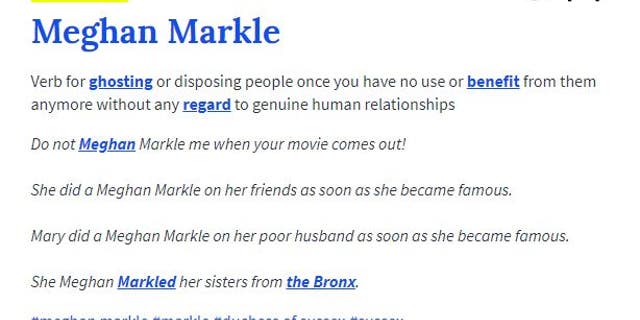 Urban Dictionary recently added a new definition for "Meghan Markle."