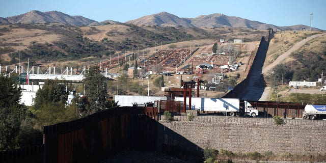 Trucks crossing the border from Mexico into the U.S. in Nogales, Arizona, in 2017.