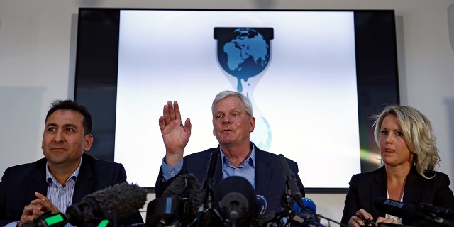 Former Consul of Ecuador to London Fidel Narvaez, WikiLeaks editor in chief Kristinn Hrafnsson and barrister Jennifer Robinson held a news conference relating to WikiLeaks founder Julian Assange in London, Britain April 10, 2019.