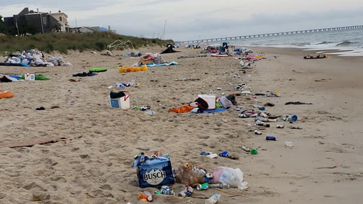 The trash left behind after "Floatopia" on Virginia Beach.