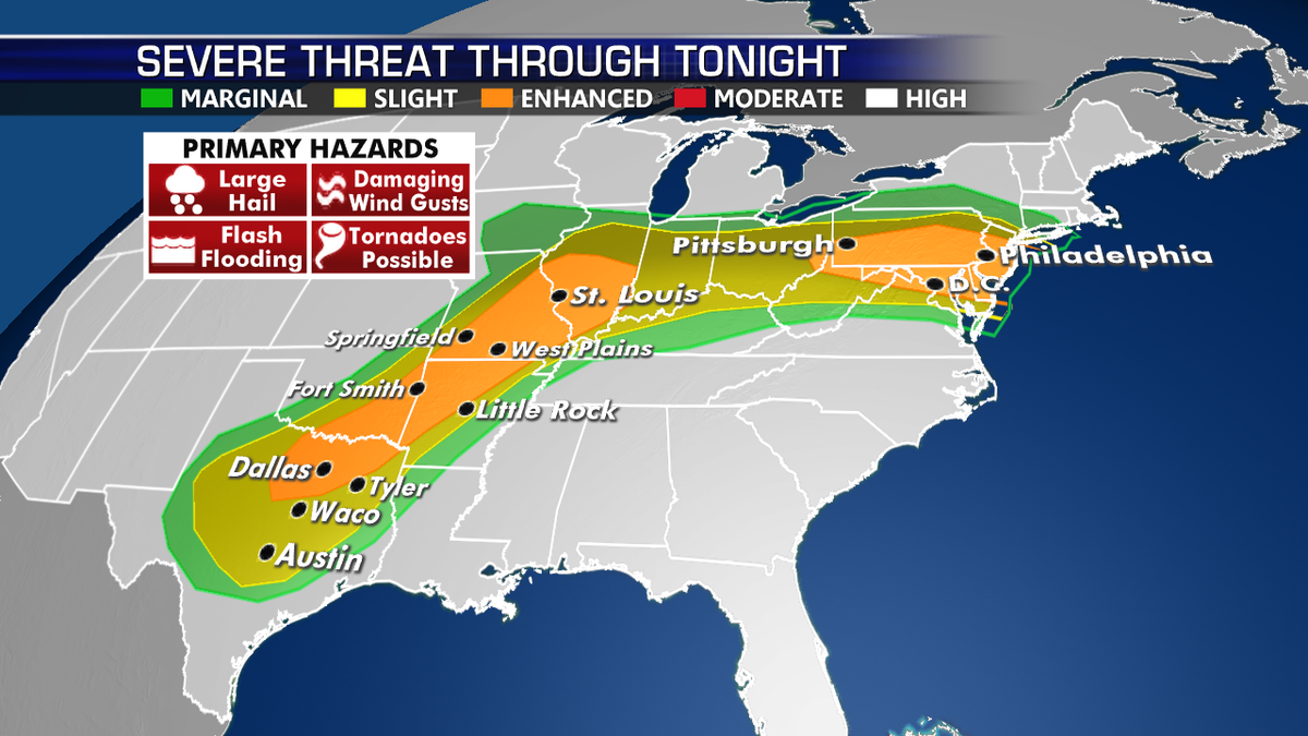 The threat for severe weather continues across the country on Wednesday.