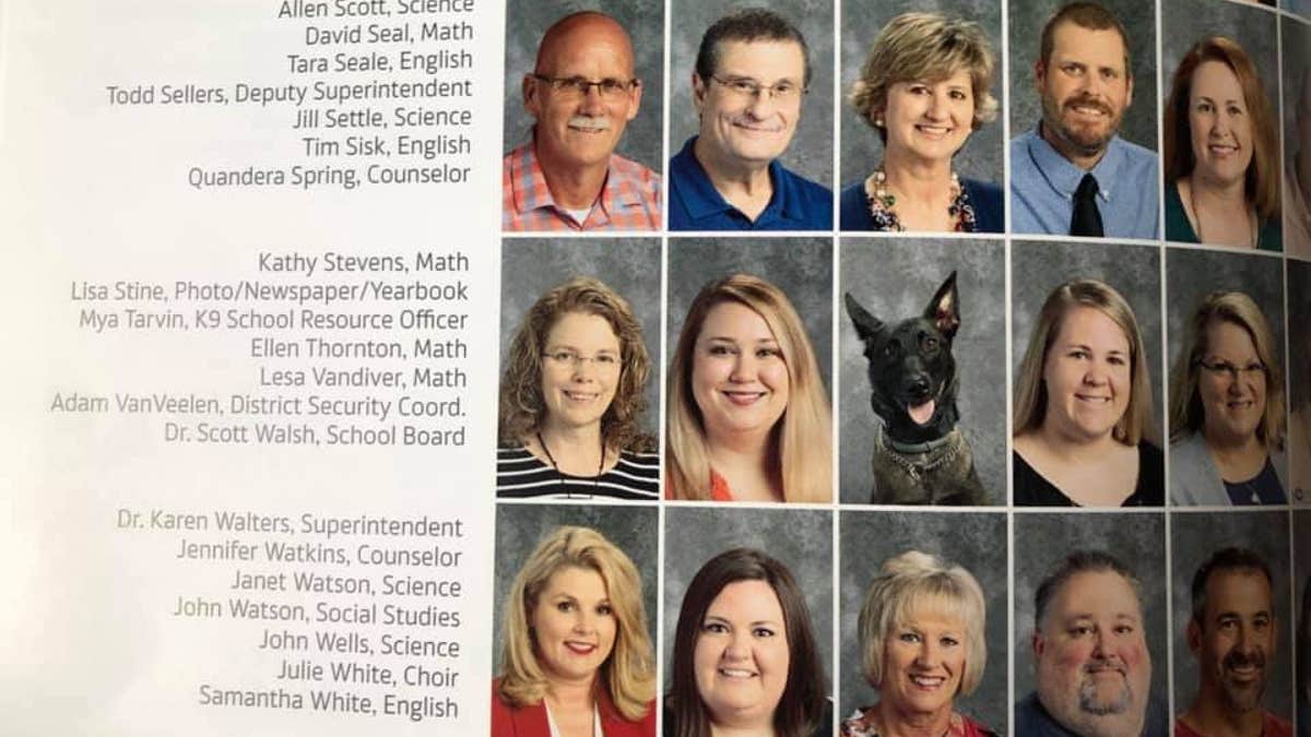 K-9 Mya, a school resource officer at Bryant High School in Arkansas, was featured in the school's yearbook.