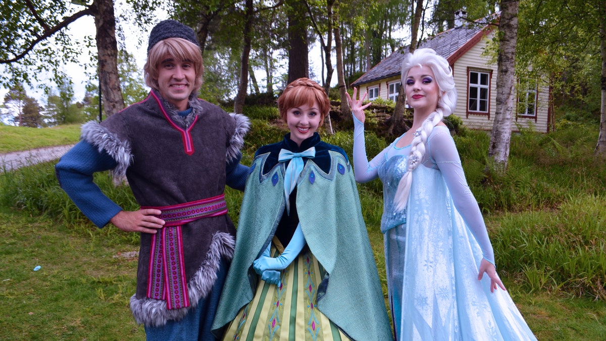 Kristoff, Anna, and Elsa from Disney’s “Frozen” at the Sunnmøre Museum in Ålesund, Norway.