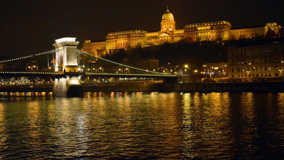 Budapest's Chain Bridge and Buda Castle from the Danube River.