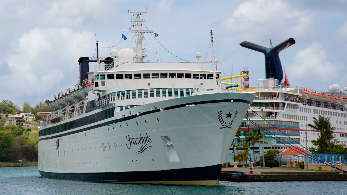 A shot of the Freewinds cruise ship docked in the port of Castries, the capital of St. Lucia, Thursday, May 2, 2019.