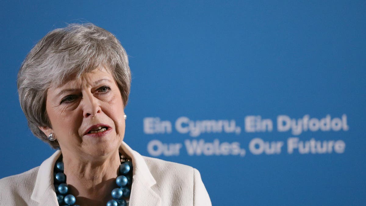 Britain's Prime Minister Theresa May speaks at the Welsh Conservative party conference at Llangollen Pavilion, Llangollen, Wales, Friday May 3, 2019. Britain's main Conservative and Labour parties took a hammering in local elections as Brexit-weary voters expressed frustration over the country's stalled departure from the European Union