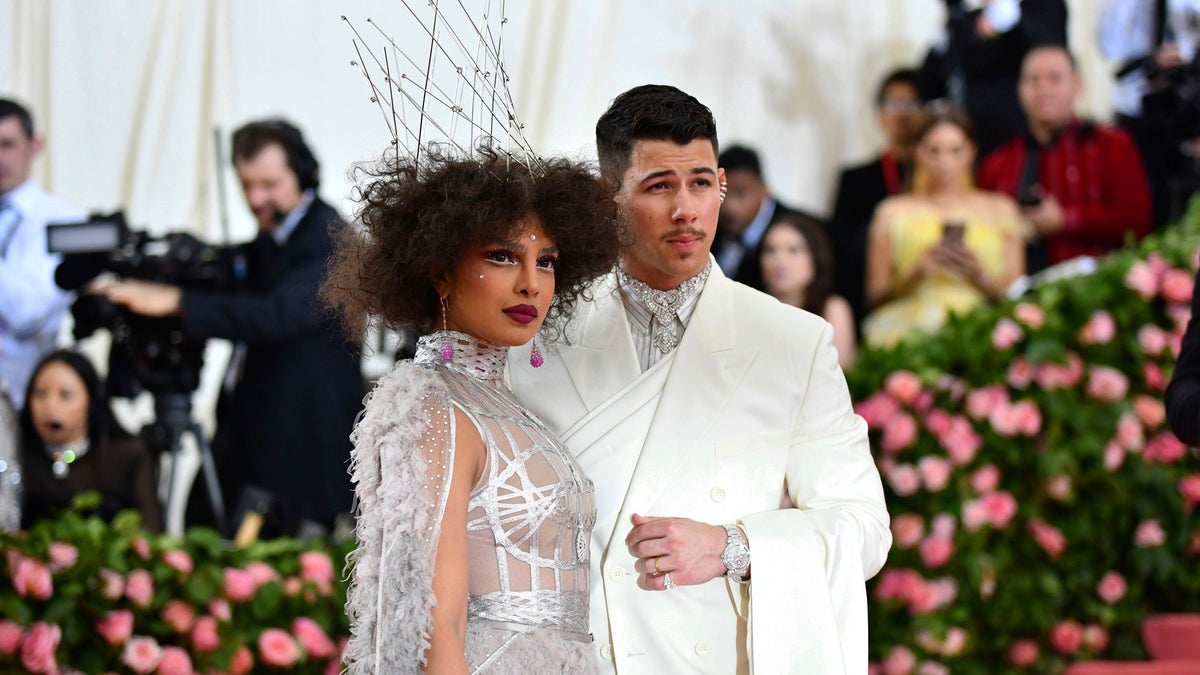 Priyanka Chopra, left, and Nick Jonas attend The Metropolitan Museum of Art's Costume Institute benefit gala celebrating the opening of the "Camp: Notes on Fashion" exhibition on Monday, May 6, 2019, in New York. (AP)