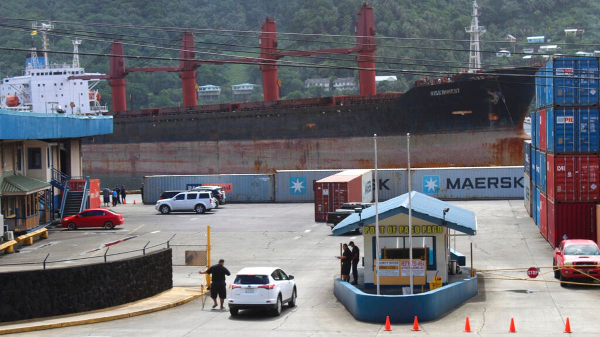 A view from the top of a two story building in Fagatogo village overlooking the Port of Pago Pago, as the North Korean cargo ship, Wise Honest, docks at the main docking section of Pago Pago Harbor, Saturday, May 11, 2019, in Pago Pago, American Samoa.