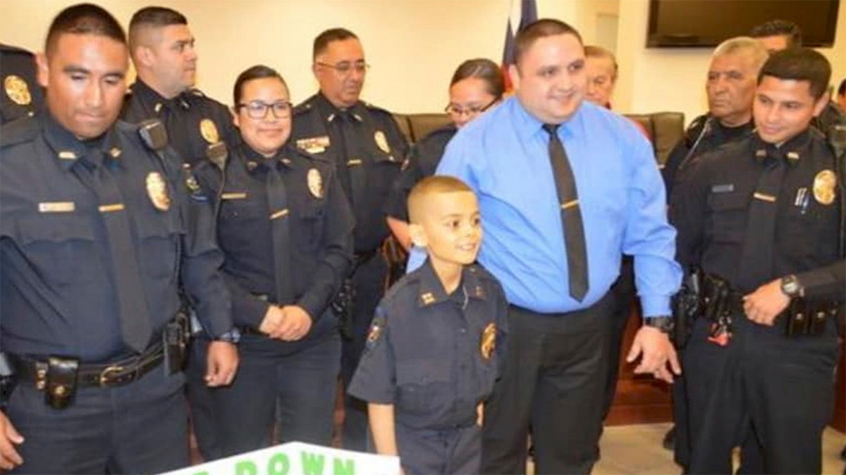 Police officers and community members created a board of supportive messages for Brandon Tadeo Alvarez, who was sworn in as an honorary police captain on Friday.