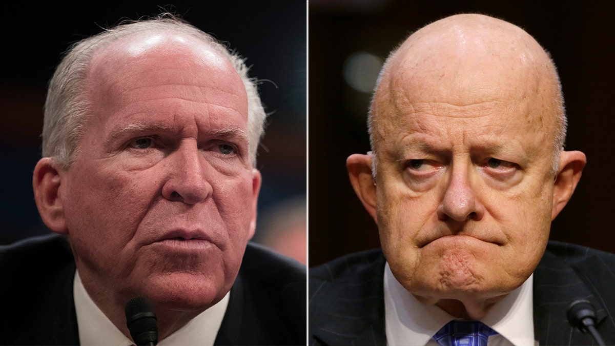 Former CIA Director John Brennan, left, and former Director of National Intelligence James Clapper, right.?