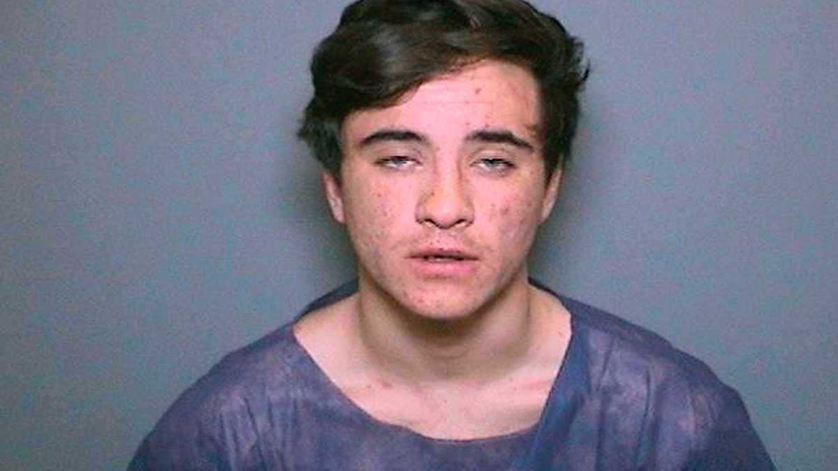 This undated booking photo provided by the Orange County District Attorney's Office shows Aquinas Kasbar, 19, of Newport Beach, Calif. (Orange County District Attorney's Office via AP)