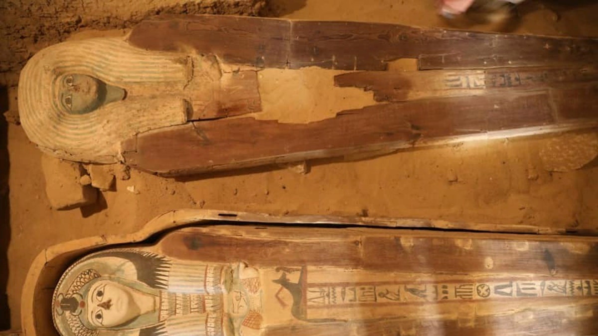 Archaeologists discovered painted and decorated wooden anthropoid coffins at the site.