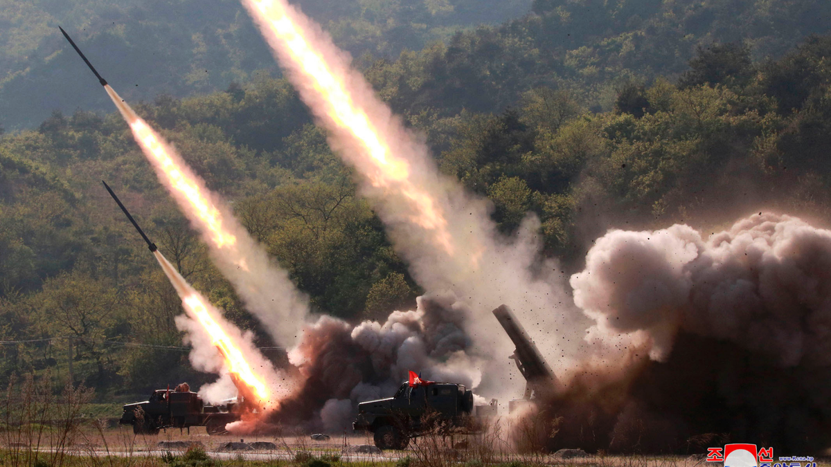 This Thursday, May 9, 2019, photo provided Friday, May 10, 2019, by the North Korean government shows a test of military weapon systems in North Korea. (Korean Central News Agency/Korea News Service via AP)