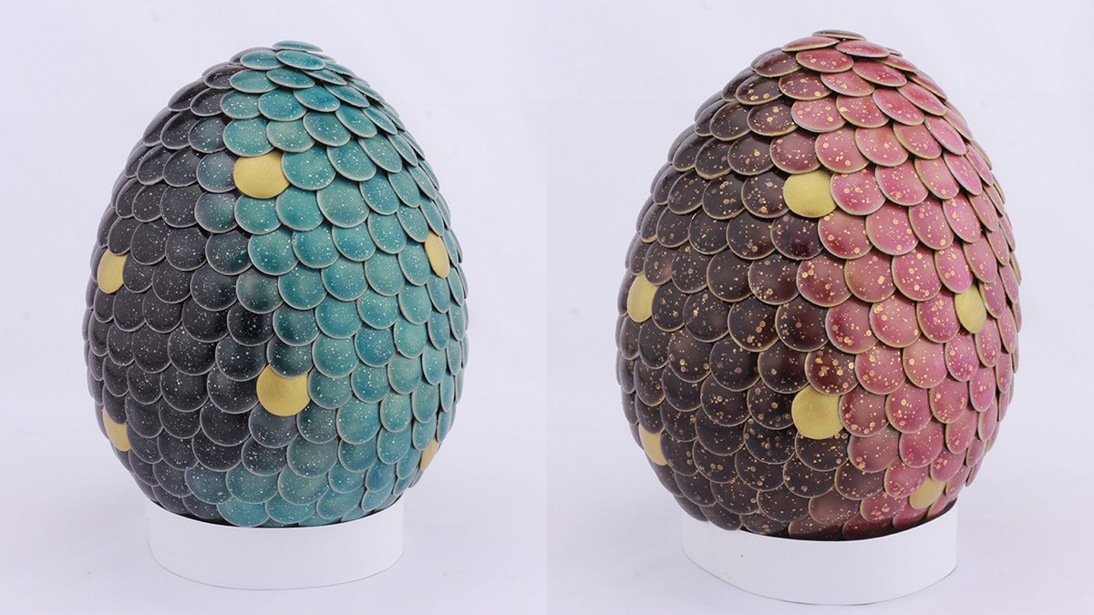 The gender reveal dragon eggs change color to red or blue when heated.