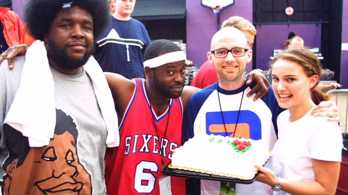 Natalie Portman, right, stands next to singer Moby and The Roots in a 2001 photo. (Photo by Theo Wargo/WireImage)