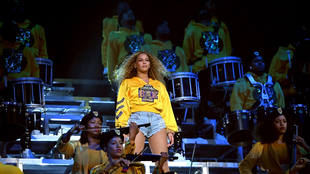 Beyoncé performing onstage during 2018 Coachella Valley Music and Arts Festival in California.