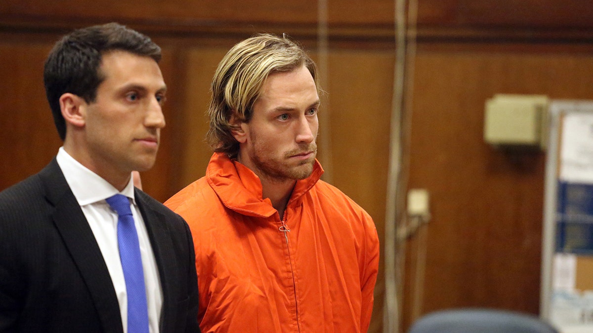 Thomas Gilbert Jr., pictured here in Manhattan Criminal Court in 2015, is set to go on trial this month for the murder of his father, 70-year-old hedge fund founder Thomas Gilbert.<br data-cke-eol="1">