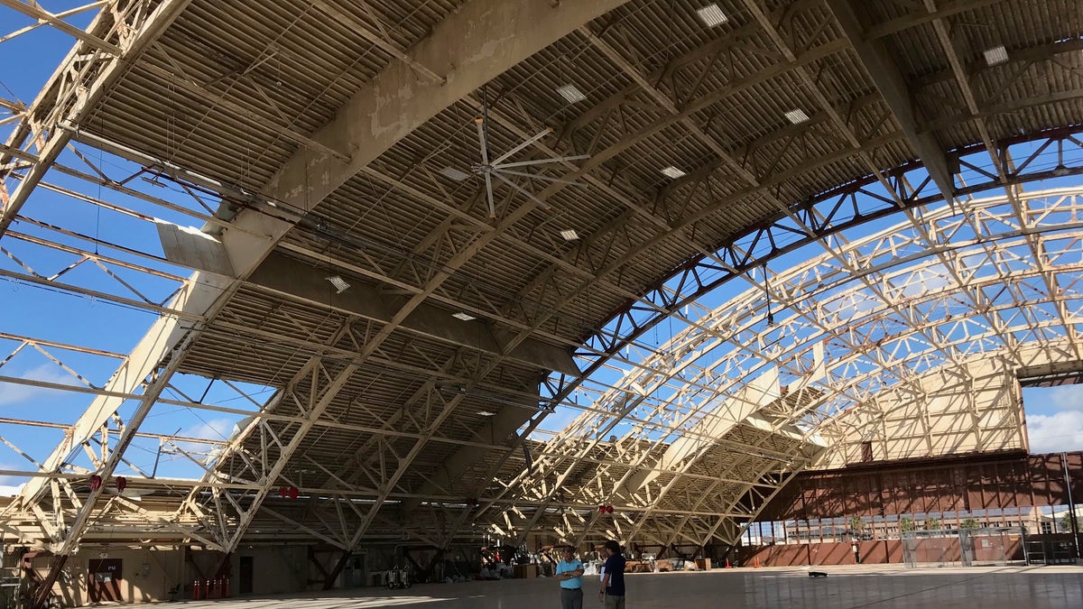 The hangar at Tyndall Air Force Base, shown here, won't be repaired because it would be too costly to do so.