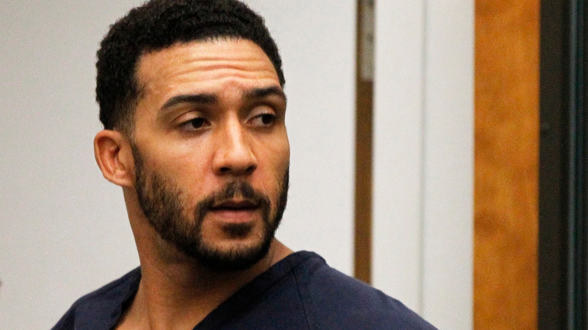 A California jury that convicted former NFL player Kellen Winslow Jr. of raping a 58-year-old homeless woman was unable to break a deadlock on eight other counts Tuesday, and a judge declared a mistrial on those charges. (Hayne Palmour/San Diego Union-Tribune via AP, Pool, File)