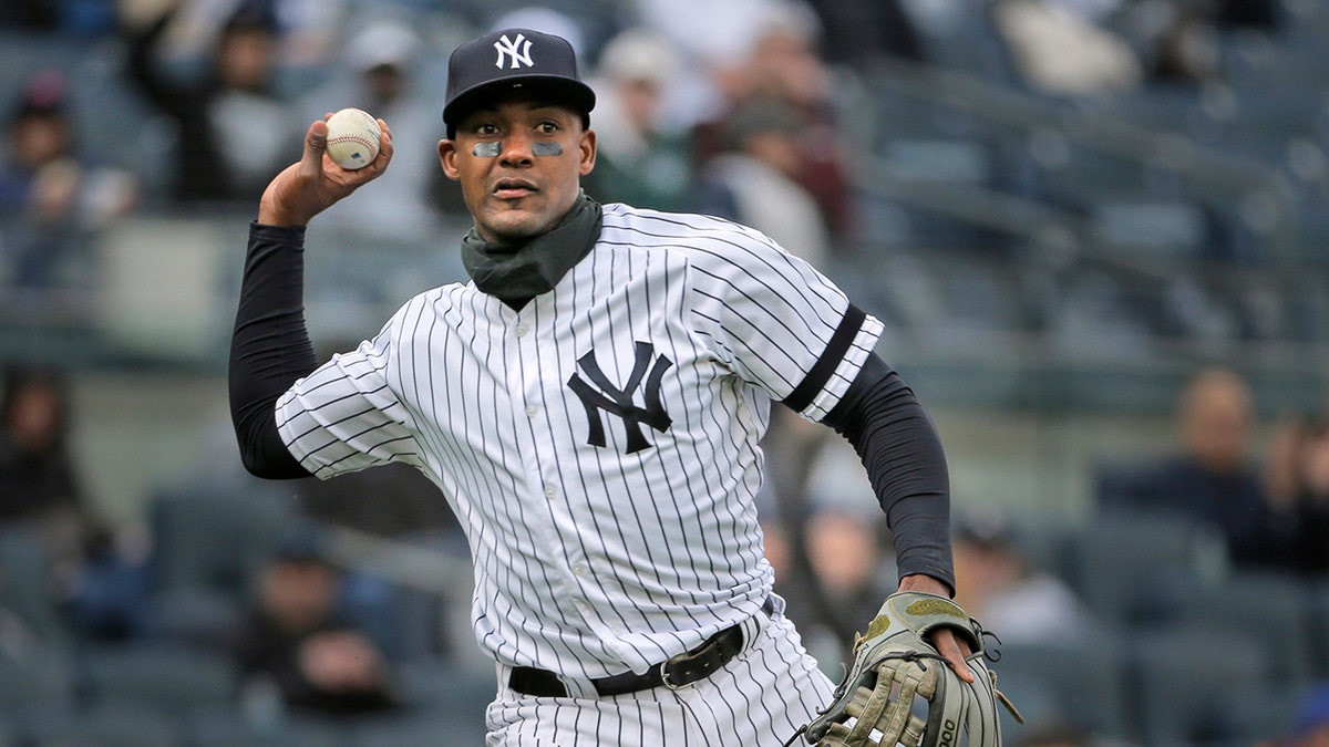 New York Yankees' Miguel Andujar throws to first base during the second inning of the team's baseball game against the Baltimore Orioles at Yankee Stadium in New York. (AP Photo/Seth Wenig, File)