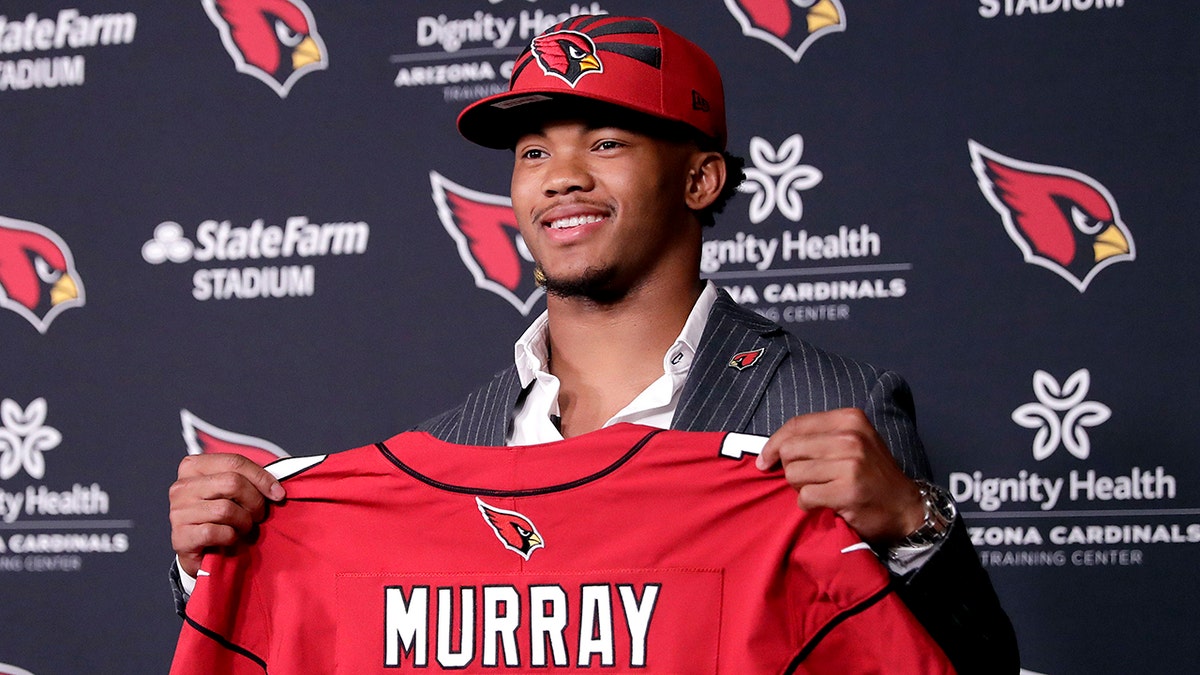 Arizona Cardinals NFL football quarterback Kyler Murray is introduced, Friday, April 26, 2019, at the Cardinals' practice facility in Tempe, Ariz. Murray was the first overall pick in the 2019 NFL Football draft. (AP Photo/Matt York)