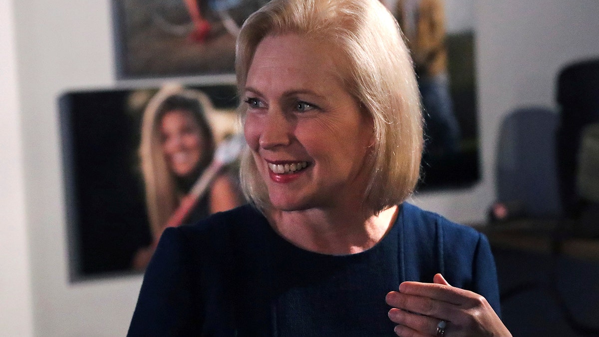 Democratic presidential candidate Sen. Kirsten Gillibrand, D-N.Y., smiles during a campaign stop at a coffee shop in Derry, N.H., Friday, May 10, 2019. (AP Photo/Charles Krupa)