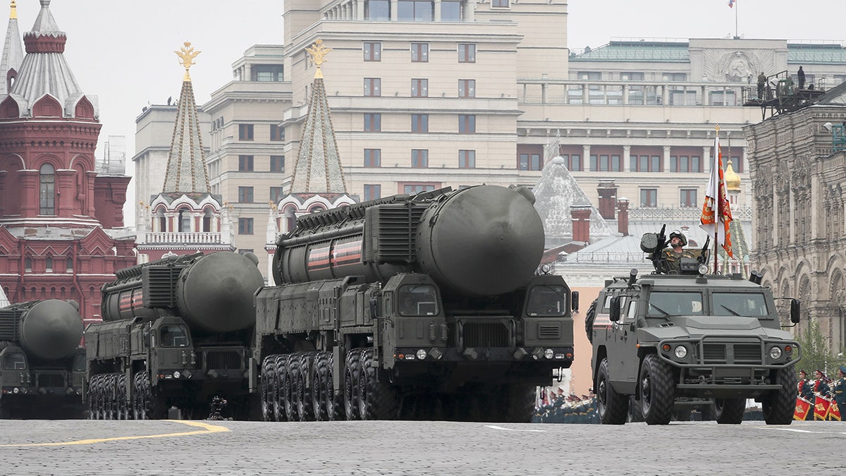 Russian servicemen drive Yars RS-24 intercontinental ballistic missile systems during the Victory Day parade, which marks the anniversary of the victory over Nazi Germany in World War Two, in Red Square in central Moscow, Russia, in May.