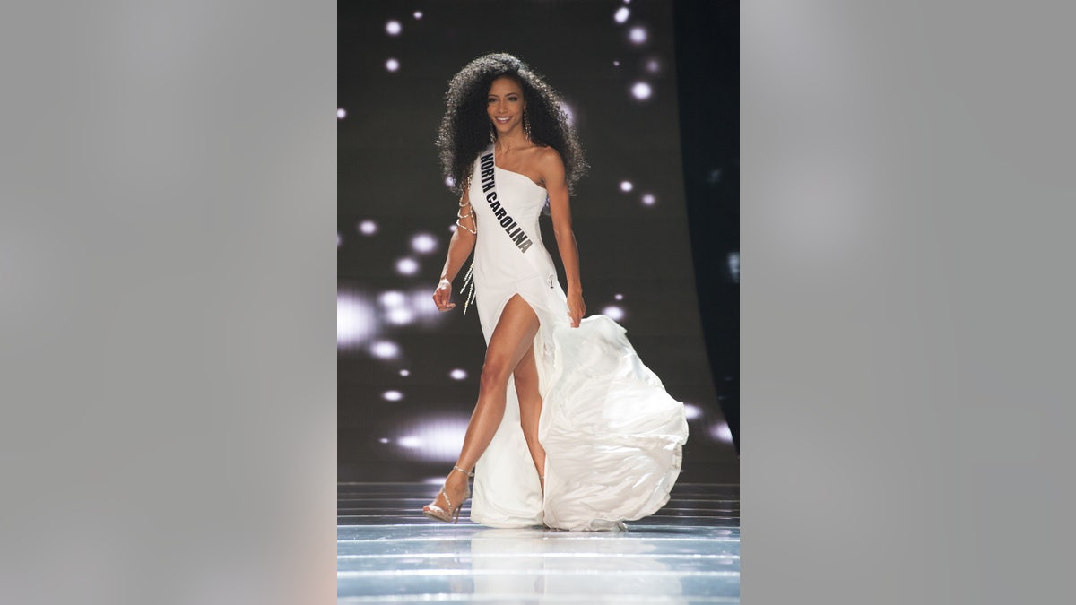 Cheslie Kryst, Miss North Carolina USA 2019, competes on stage in her evening gown during the MISS USA® Preliminary Competition at Grand Sierra Resort and Casino’s (GSR) Grand Theatre on Monday, April 29. — Patrick Prather
