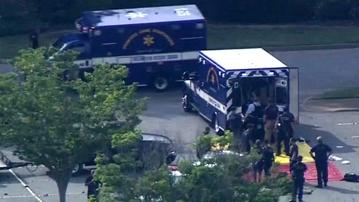 Paramedics prepare a staging area for victims in this still image from video following a shooting incident at the municipal center in Virginia Beach, Virginia, U.S. May 31, 2019. WAVY-TV/NBC/via Reuters