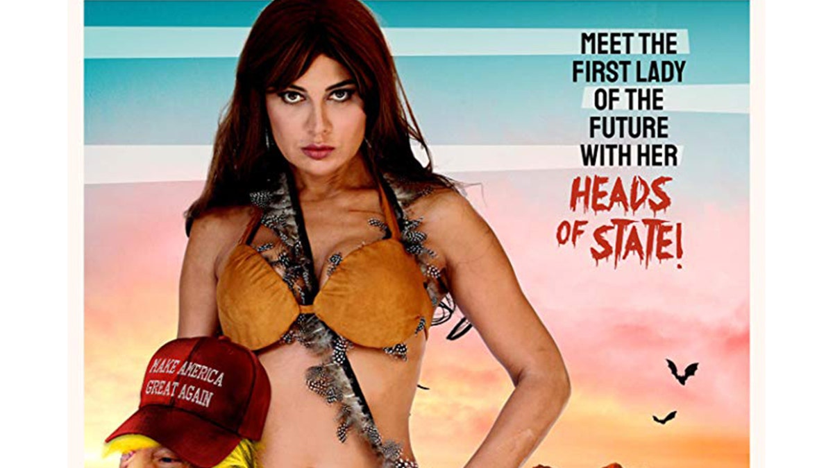 A poster for “When Women Rule the World” features a woman holding the decapitated head of a Trump-like character wearing a Make America Great Again" cap.