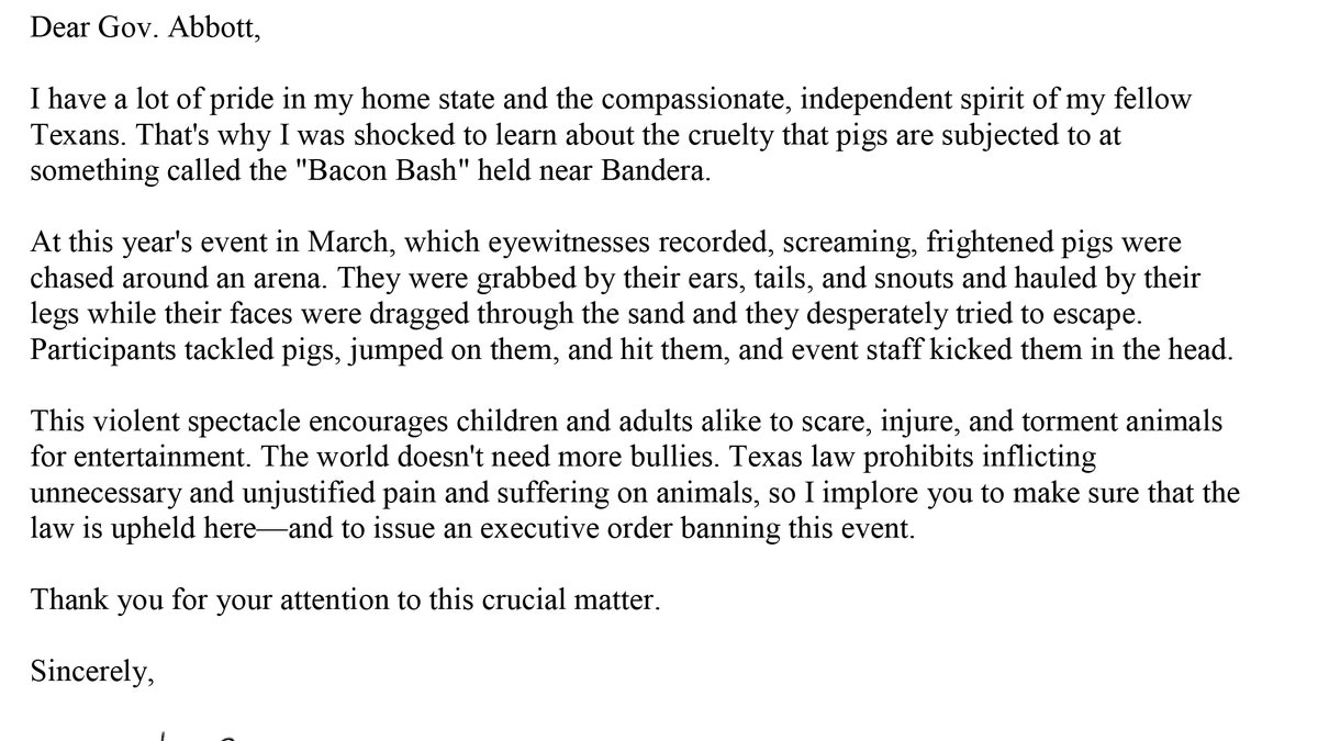 In the letter, shared with Fox News by PETA, the Academy Award-nominated actor asks Abbott to end the 17-year event over concerns about “the cruelty that the pigs are subjected to.”