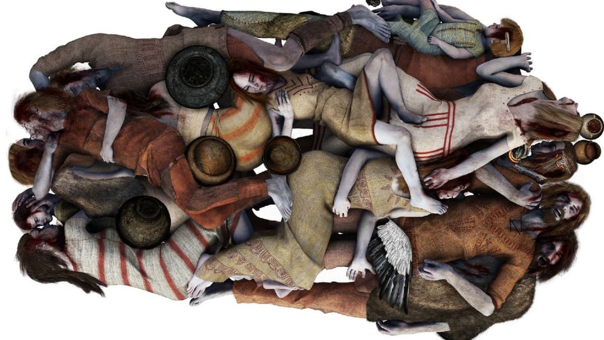The above artist’s reconstruction of the grave shows how the bodies were positioned. (Illustration: Michał Podsiadło)