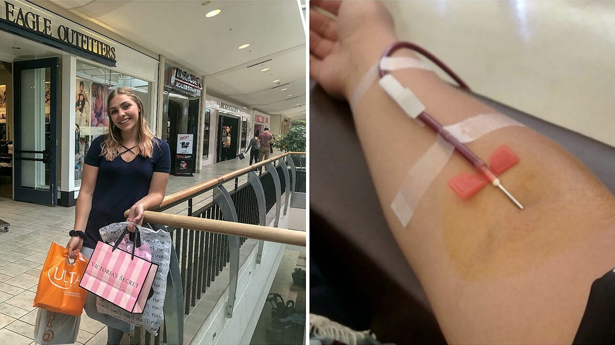 Carisa Barker, pictured, has spent a year visiting a clinic twice a week to donate the protein-rich liquid found in blood in exchange for cash to bankroll her shopping sprees.