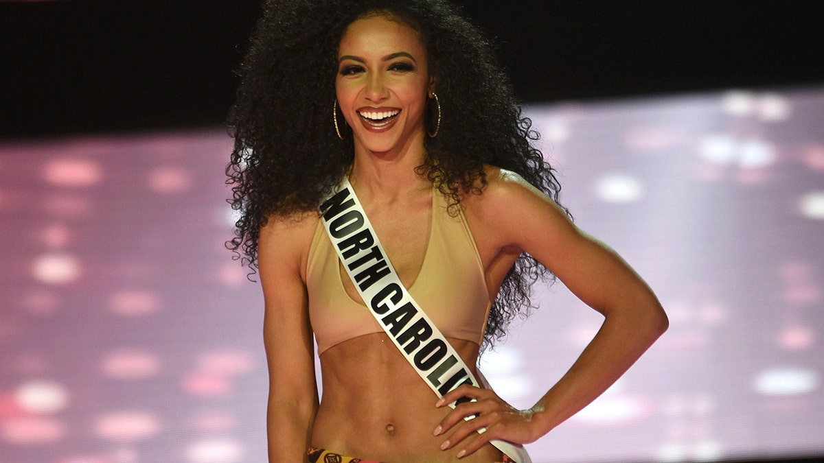 Miss North Carolina Cheslie Kryst wins the 2019 Miss USA final competition in the Grand Theatre in the Grand Sierra Resort in Reno, Nev., on Thursday, May 2, 2019. Kryst, a 27-year-old lawyer from North Carolina who represents prison inmates for free, won the 2019 Miss USA title Thursday night in a diverse field that included teachers, nurses and members of the military. (Jason Bean/The Reno Gazette-Journal via AP)