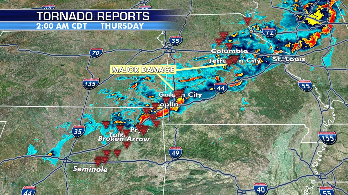 There have been at least two dozen reports of tornadoes by Thursday morning.