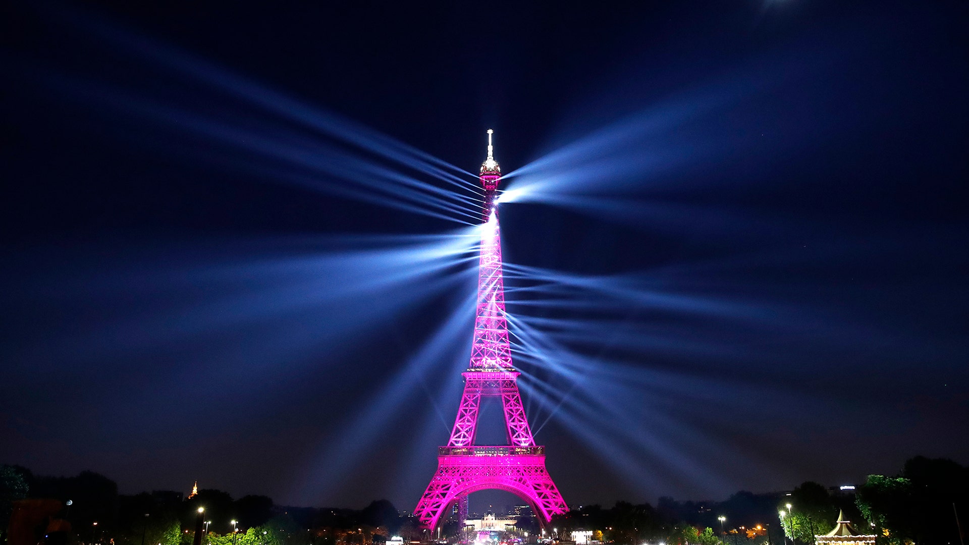 A light show illuminates the Eiffel Tower for its 130 year anniversary, in Paris, May 15, 2019.