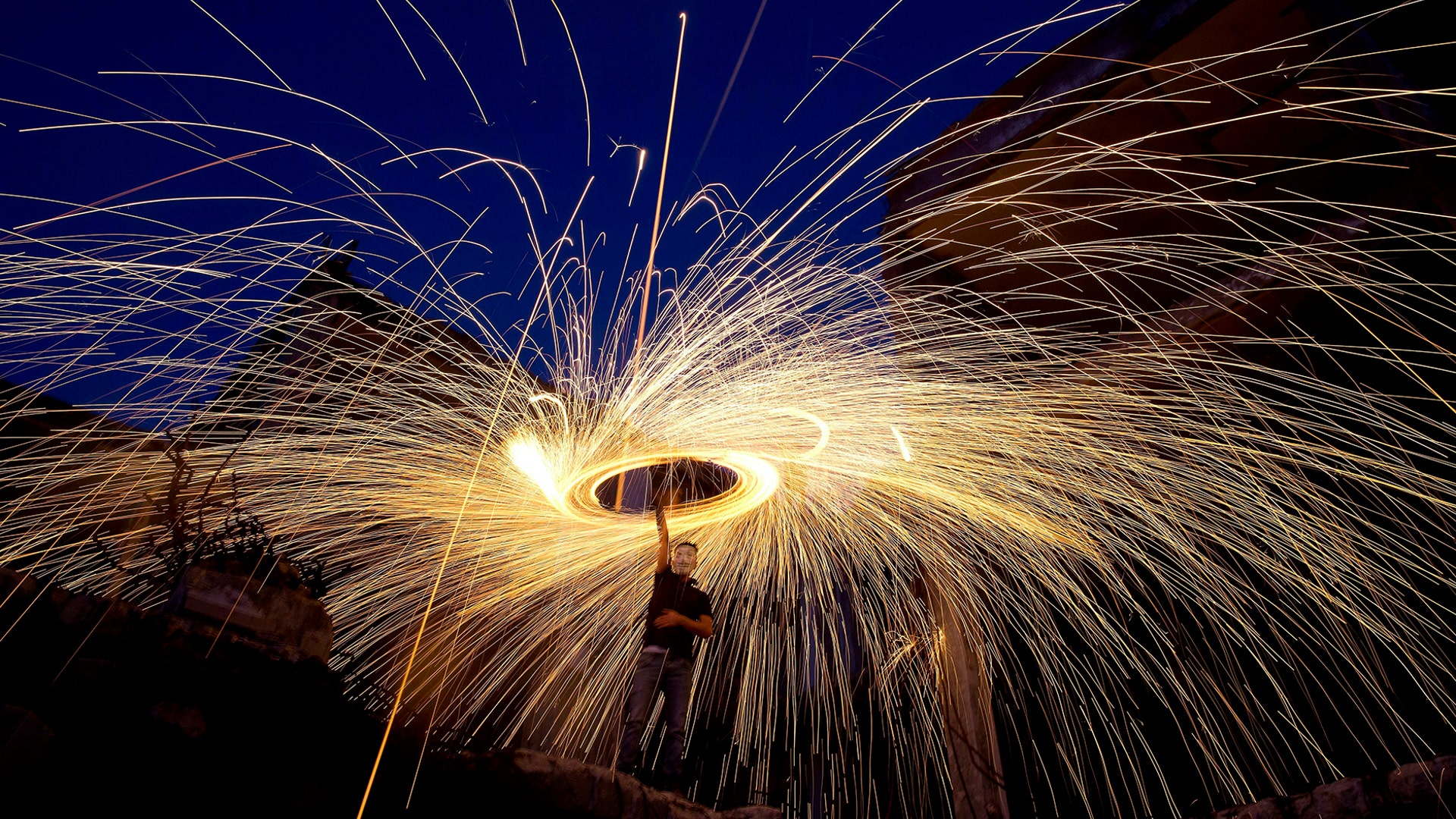 Palestinians light fireworks to celebrate the holy month of Ramadan in Gaza City, May 13, 2019.