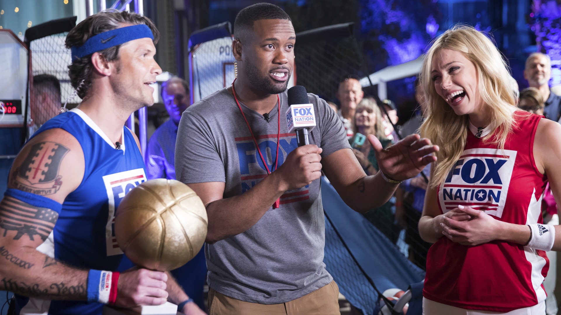 Lawrence Jones hosts the Pop-a-Shot challenge between Pete Hegseth and Abby Hornacek.