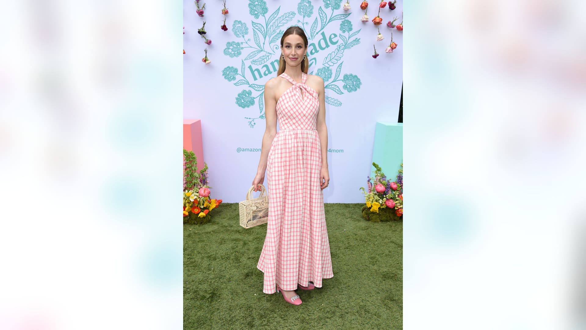 Whitney Port looks spring chic in a plaid Novis dress while attending the Amazon Handmade event at The Lombardi House in West Hollywood, Calif. on on April 28, 2019. 