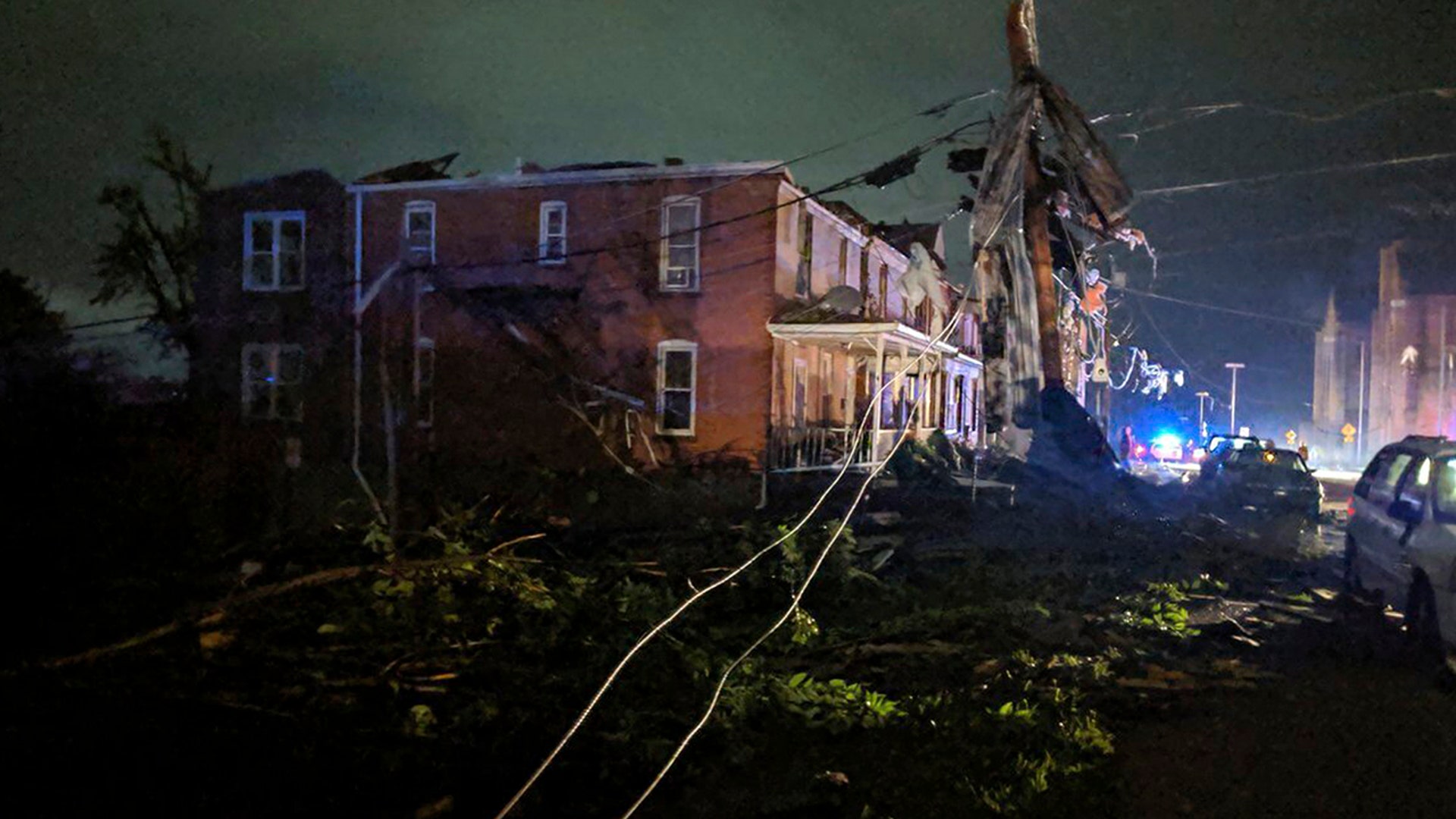 This image posted on the Twitter account of Stechshultsy shows tornado-hit Jefferson City. MO., Thursday, May 23, 2019. .(Stechshultsy via AP)