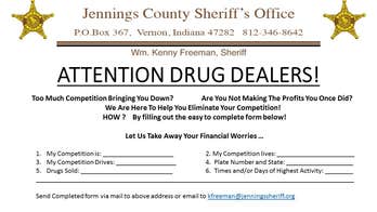 Indiana sheriff's office encourages drug dealers to rat out their competition
