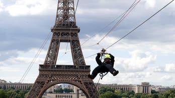 Zip line set up at Eiffel Tower for thrill-seekers